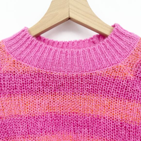 Zara Fuzzy Striped Cropped Sweater M Pink Orange Soft Knit Barbiecore Dopamine - Picture 5 of 10